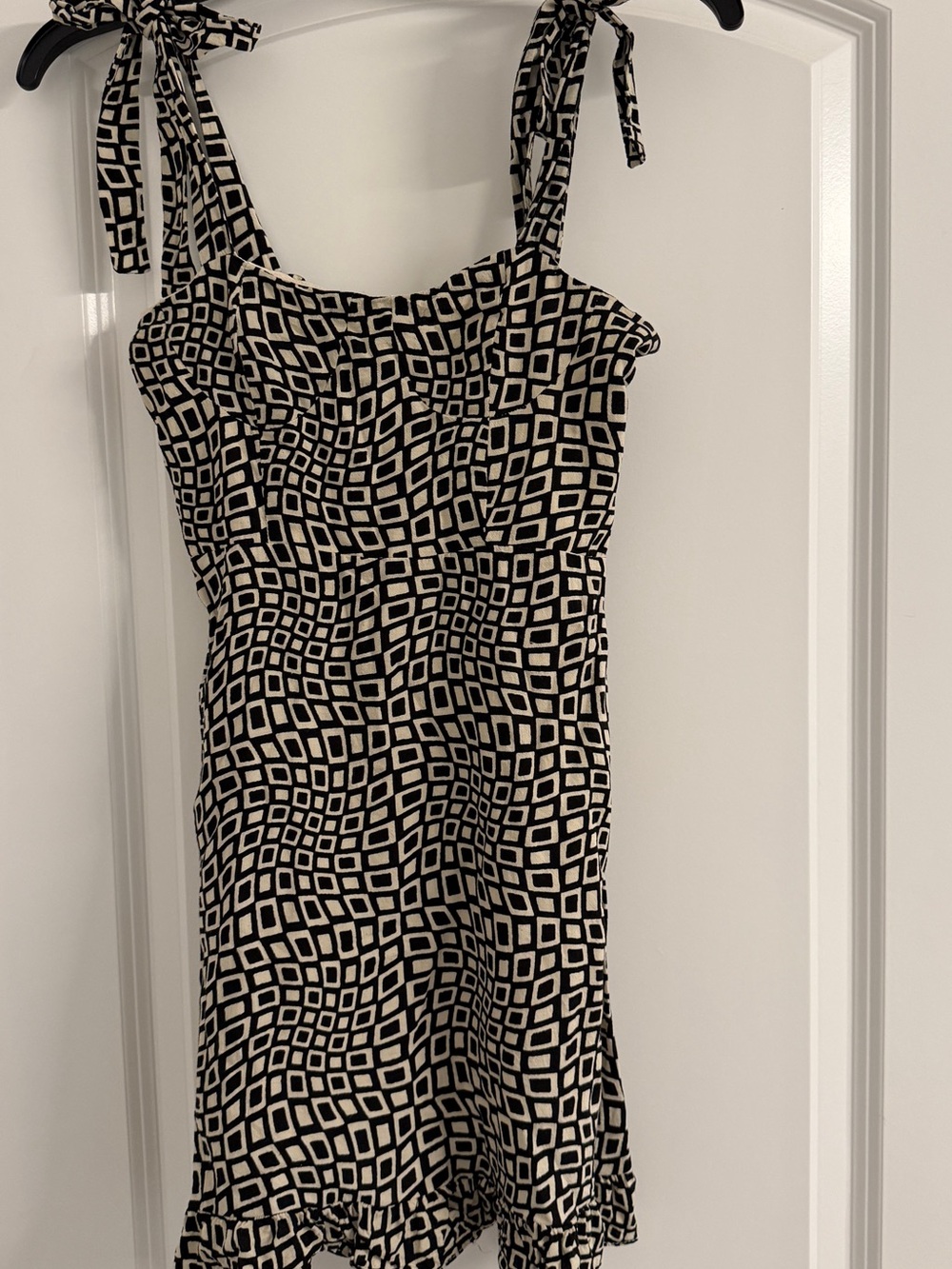 Urban Outfitters Black and White Geometric Tie-Shoulder Mini Dress